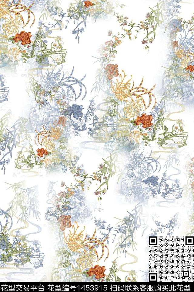 绿植树叶雪纺大牌风数码印花华亿平台下载（图片编号: 1453915） - 瓦栏（Walan）