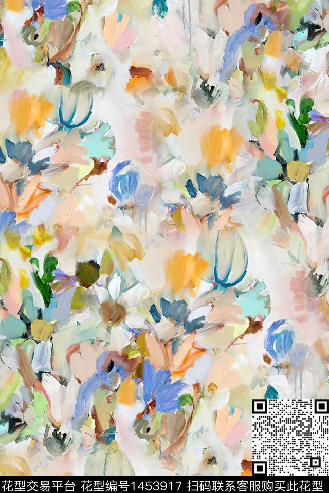 抽象花卉小清新真丝数码印花华亿平台下载（图片编号: 1453917） - 瓦栏（Walan）