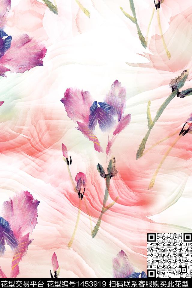 抽象花卉花卉大牌风数码印花华亿平台下载（图片编号: 1453919） - 瓦栏（Walan）