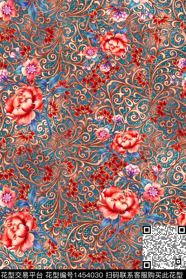 肌理文艺抽象花卉数码印花华亿平台下载（图片编号: 1454030） - 瓦栏（Walan）