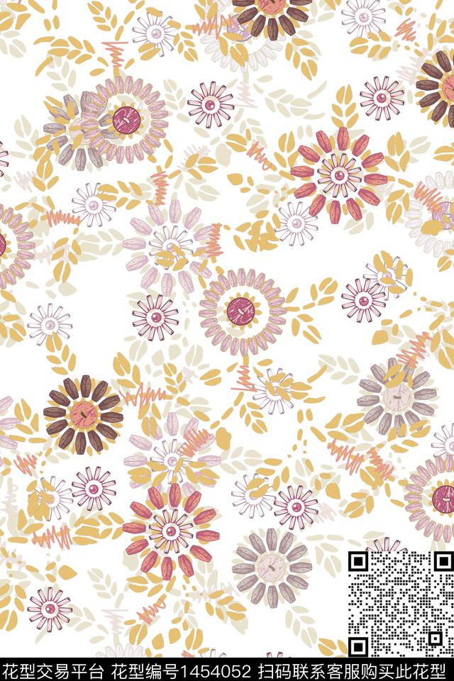 清爽底花卉民族风花卉数码印花华亿平台下载（图片编号: 1454052） - 瓦栏（Walan）