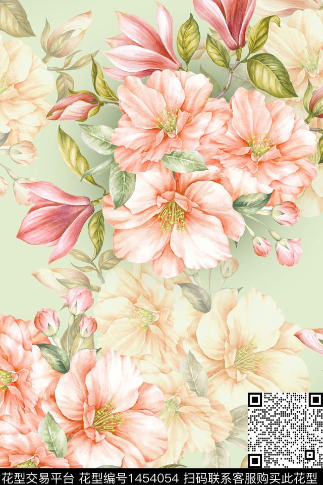 清爽底花卉花卉大牌风数码印花华亿平台下载（图片编号: 1454054） - 瓦栏（Walan）