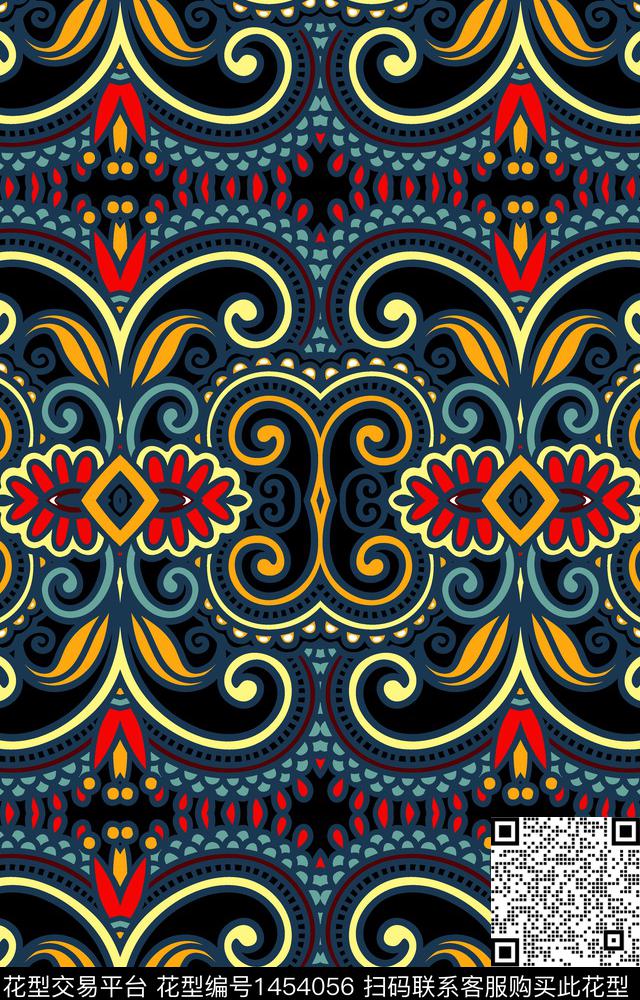 民族风满版散花抽象传统印花华亿平台下载（图片编号: 1454056） - 瓦栏（Walan）