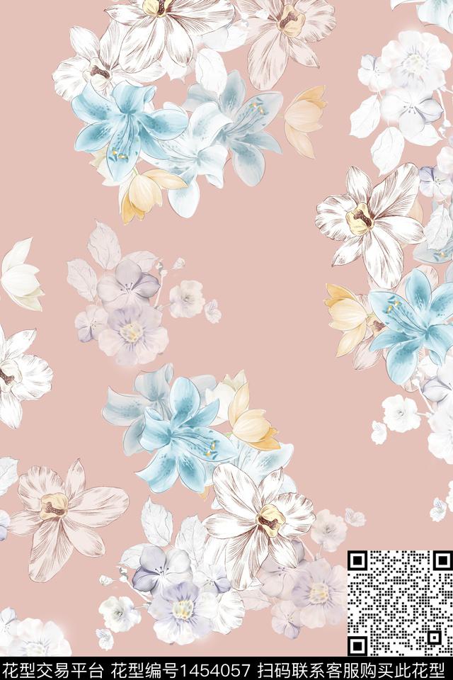 清爽底花卉花卉大牌风数码印花华亿平台下载（图片编号: 1454057） - 瓦栏（Walan）