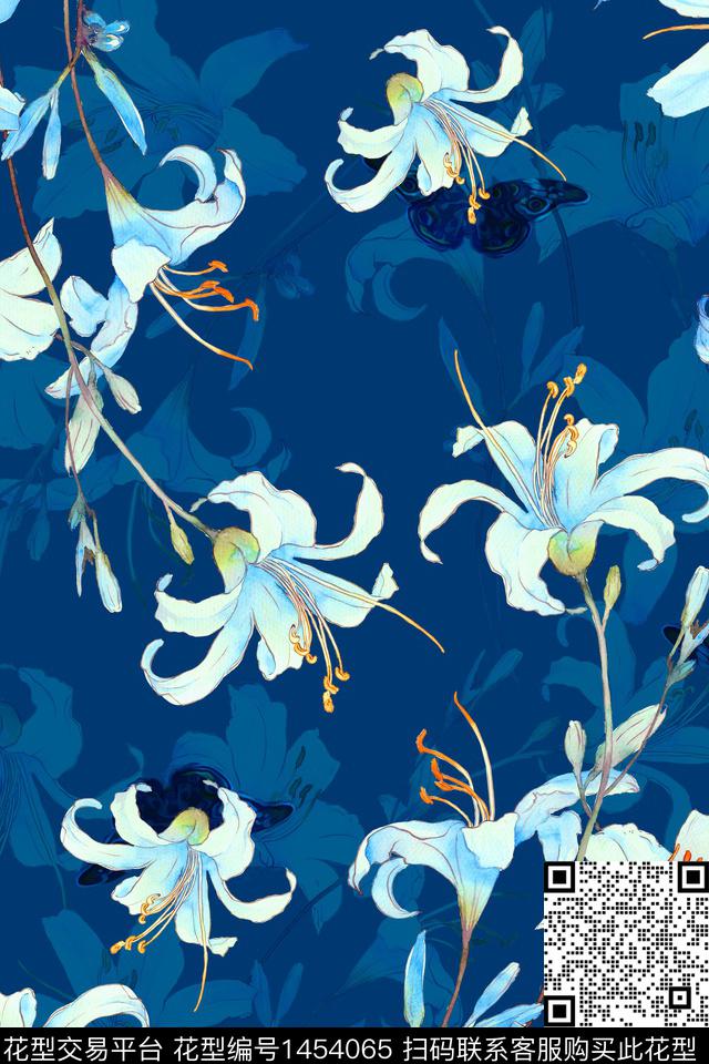 绿植树叶大牌风大花传统印花华亿平台下载（图片编号: 1454065） - 瓦栏（Walan）