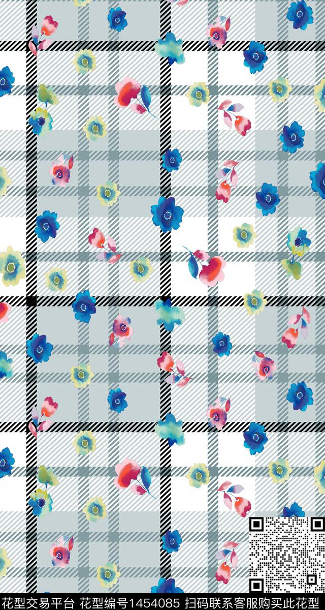 格子花卉真丝数码印花华亿平台下载（图片编号: 1454085） - 瓦栏（Walan）
