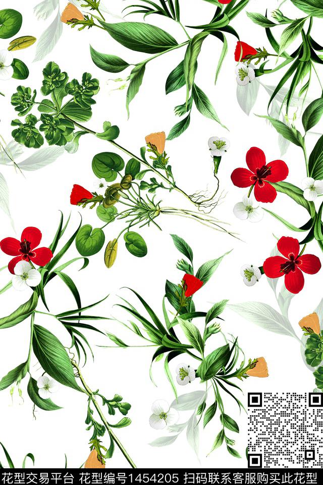 绿植树叶花卉大牌风数码印花华亿平台下载（图片编号: 1454205） - 瓦栏（Walan）