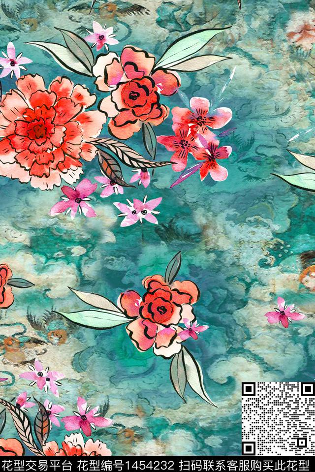 女装花卉香云纱数码印花华亿平台下载（图片编号: 1454232） - 瓦栏（Walan）