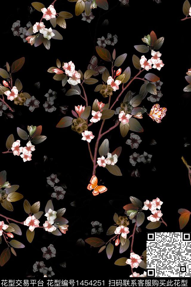 花卉大牌风香云纱数码印花华亿平台下载（图片编号: 1454251） - 瓦栏（Walan）