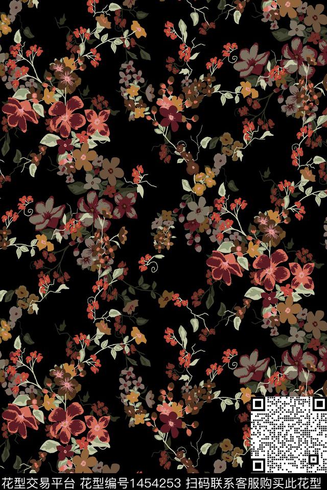 清爽底花卉花卉大牌风数码印花华亿平台下载（图片编号: 1454253） - 瓦栏（Walan）