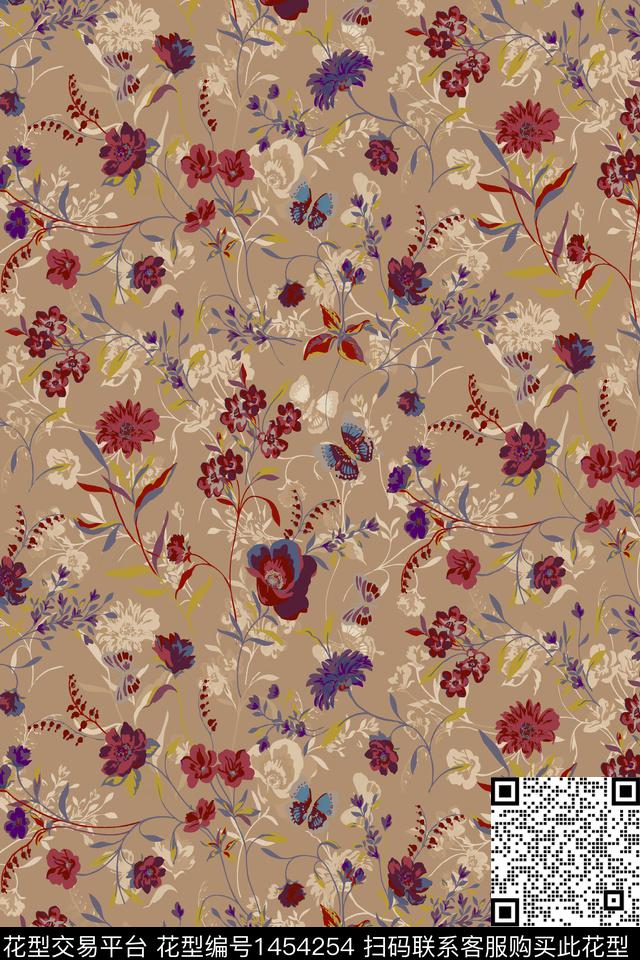 花卉大牌风香云纱数码印花华亿平台下载（图片编号: 1454254） - 瓦栏（Walan）