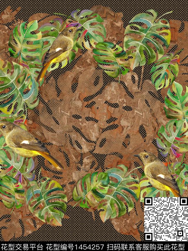 女装定位花鸟绿植树叶数码印花华亿平台下载（图片编号: 1454257） - 瓦栏（Walan）