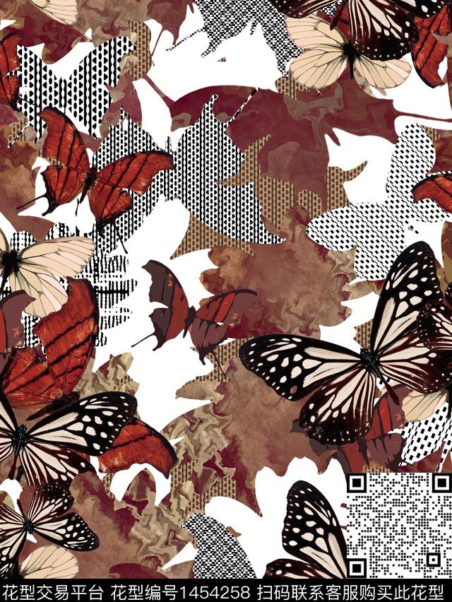 花卉蝴蝶女装蝴蝶数码印花华亿平台下载（图片编号: 1454258） - 瓦栏（Walan）
