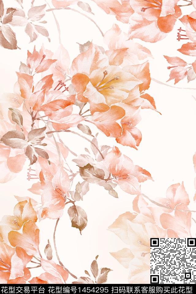花卉大牌风小清新数码印花华亿平台下载（图片编号: 1454295） - 瓦栏（Walan）