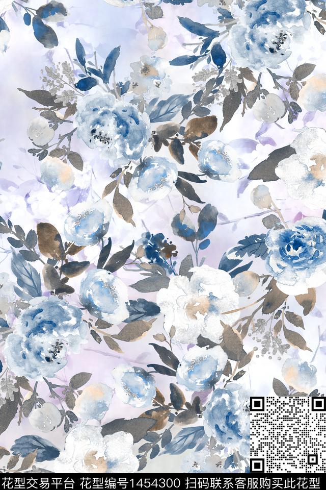 花卉小清新真丝数码印花华亿平台下载（图片编号: 1454300） - 瓦栏（Walan）