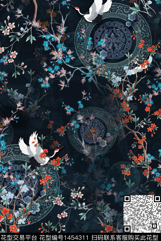 花卉中国风真丝数码印花华亿平台下载（图片编号: 1454311） - 瓦栏（Walan）