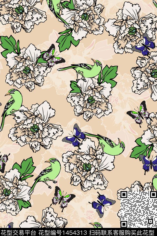 鸟花卉大牌风数码印花华亿平台下载（图片编号: 1454313） - 瓦栏（Walan）