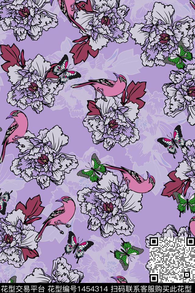 鸟花卉大牌风数码印花华亿平台下载（图片编号: 1454314） - 瓦栏（Walan）