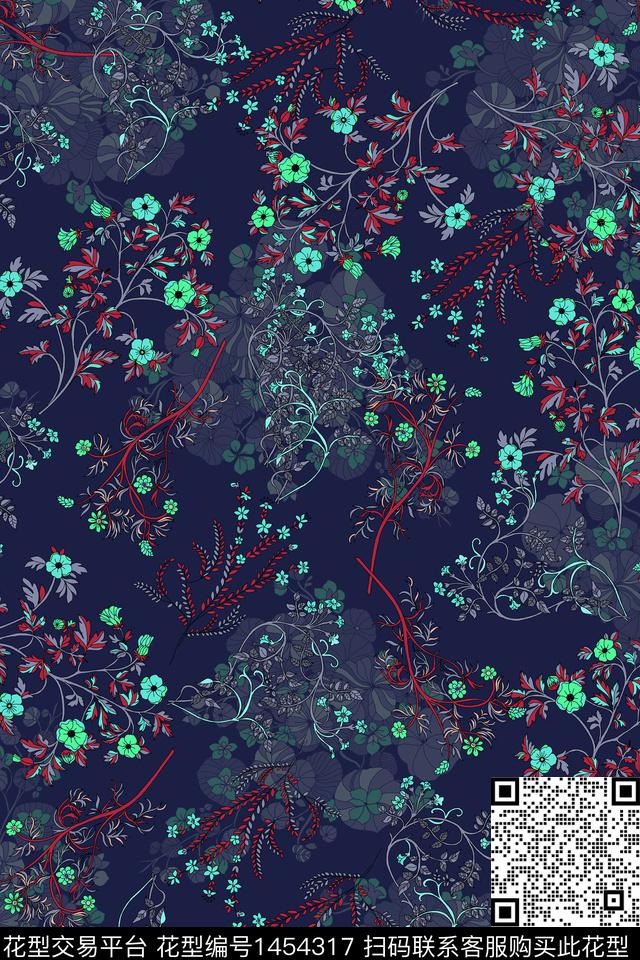绿植树叶花卉大牌风数码印花华亿平台下载（图片编号: 1454317） - 瓦栏（Walan）