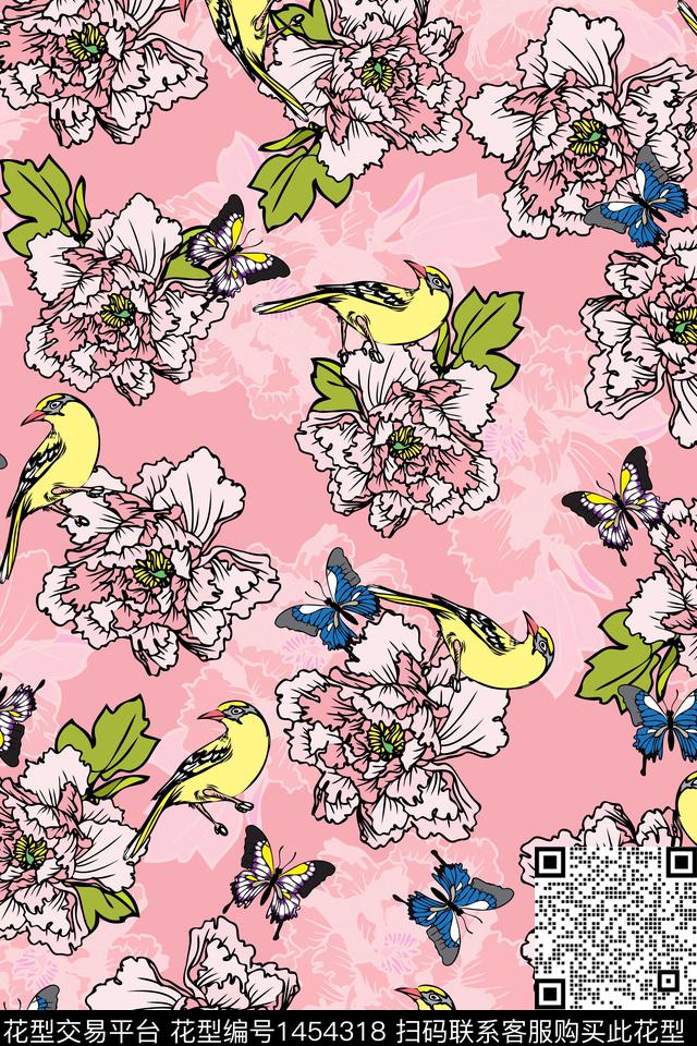 鸟花卉数码印花华亿平台下载（图片编号: 1454318） - 瓦栏（Walan）
