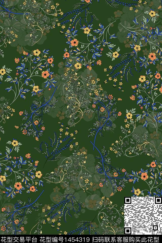 绿植树叶花卉大牌风数码印花华亿平台下载（图片编号: 1454319） - 瓦栏（Walan）