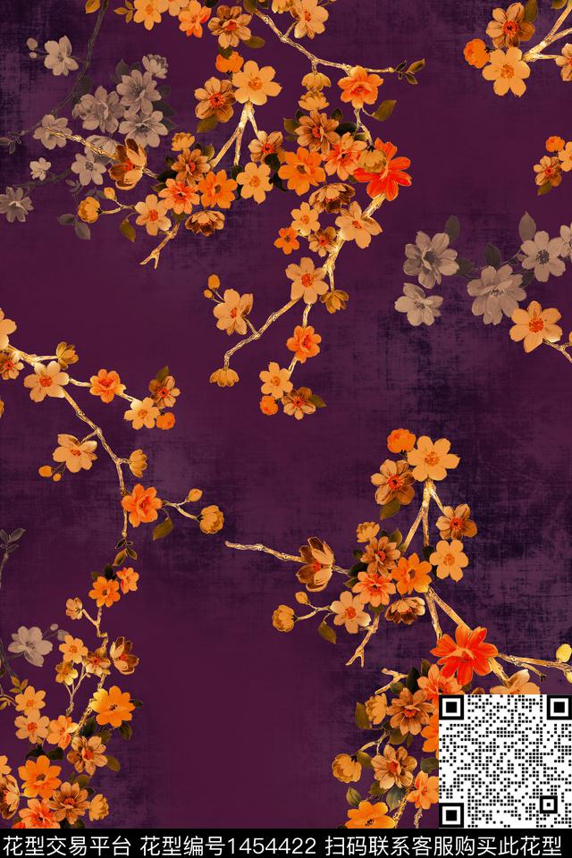 绿植树叶花卉香云纱数码印花华亿平台下载（图片编号: 1454422） - 瓦栏（Walan）