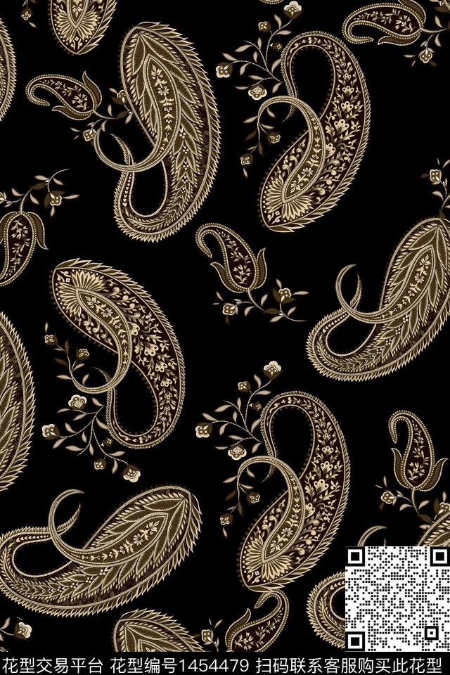 时尚佩斯利真丝数码印花华亿平台下载（图片编号: 1454479） - 瓦栏（Walan）