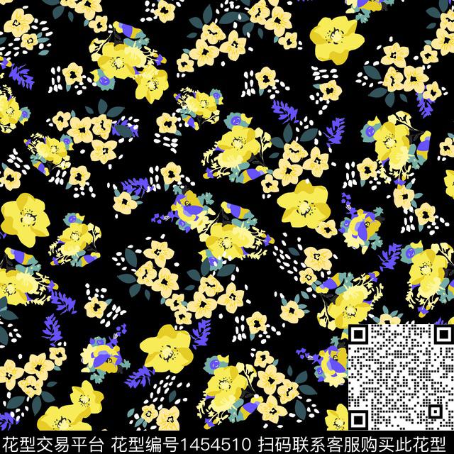 花卉满版散花传统华亿平台传统印花华亿平台下载（图片编号: 1454510） - 瓦栏（Walan）