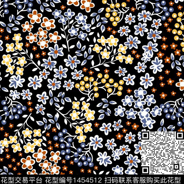 花卉满版散花传统华亿平台传统印花华亿平台下载（图片编号: 1454512） - 瓦栏（Walan）