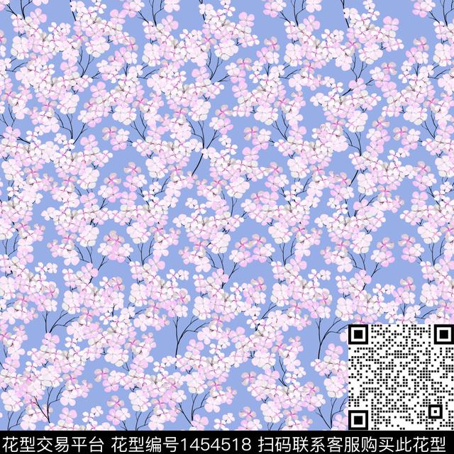 花卉满版散花传统华亿平台传统印花华亿平台下载（图片编号: 1454518） - 瓦栏（Walan）