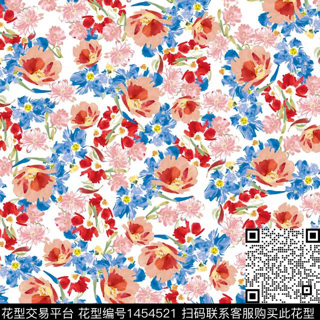 花卉满版散花传统华亿平台传统印花华亿平台下载（图片编号: 1454521） - 瓦栏（Walan）