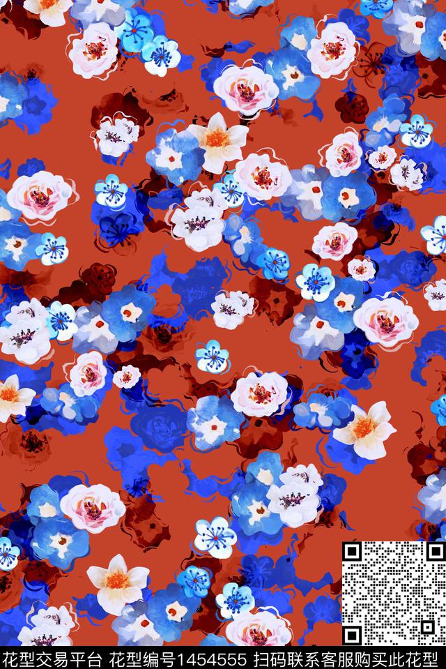 手绘花卉抽象小碎花数码印花华亿平台下载（图片编号: 1454555） - 瓦栏（Walan）