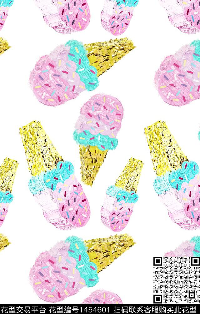 可爱冰激凌彩虹色数码印花华亿平台下载（图片编号: 1454601） - 瓦栏（Walan）