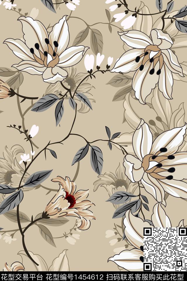 民族风花卉大牌风数码印花华亿平台下载（图片编号: 1454612） - 瓦栏（Walan）
