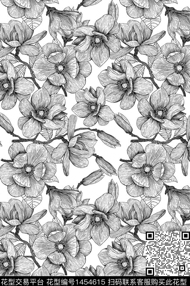 清爽底花卉花卉真丝数码印花华亿平台下载（图片编号: 1454615） - 瓦栏（Walan）