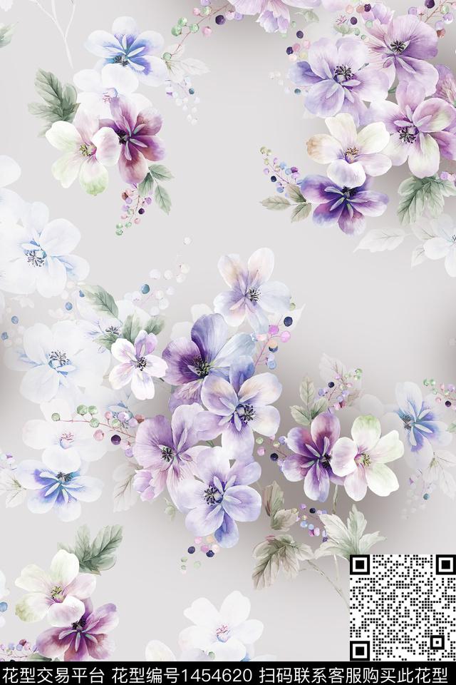 清爽底花卉花卉大牌风数码印花华亿平台下载（图片编号: 1454620） - 瓦栏（Walan）