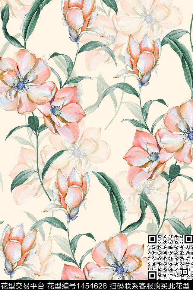 绿植树叶水彩雪纺传统印花华亿平台下载（图片编号: 1454628） - 瓦栏（Walan）