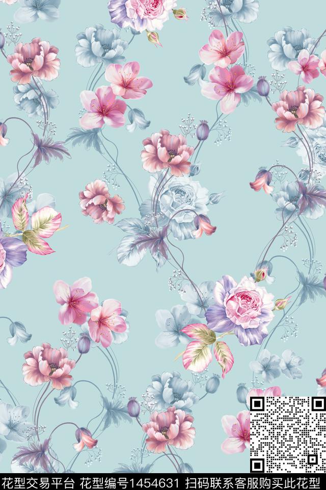 绿植树叶水彩雪纺传统印花华亿平台下载（图片编号: 1454631） - 瓦栏（Walan）