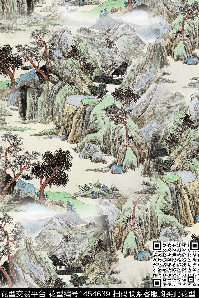 中国风真丝国画数码印花华亿平台下载（图片编号: 1454639） - 瓦栏（Walan）