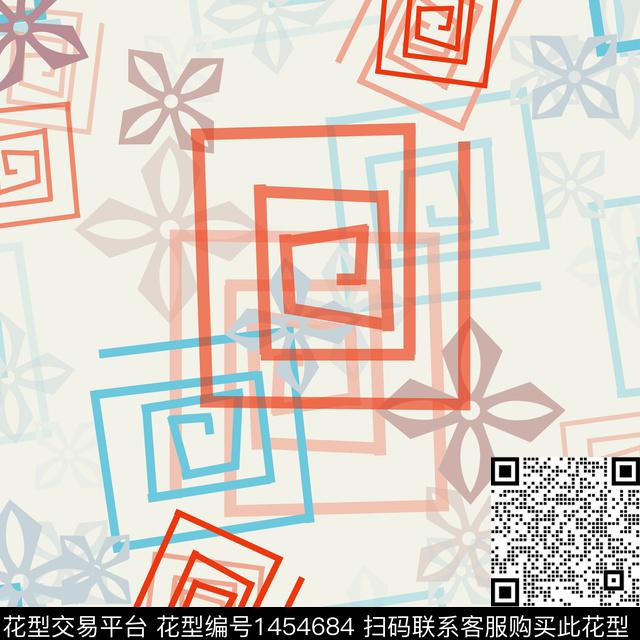 格子花卉大牌风传统印花华亿平台下载（图片编号: 1454684） - 瓦栏（Walan）