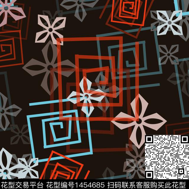 格子花卉大牌风传统印花华亿平台下载（图片编号: 1454685） - 瓦栏（Walan）