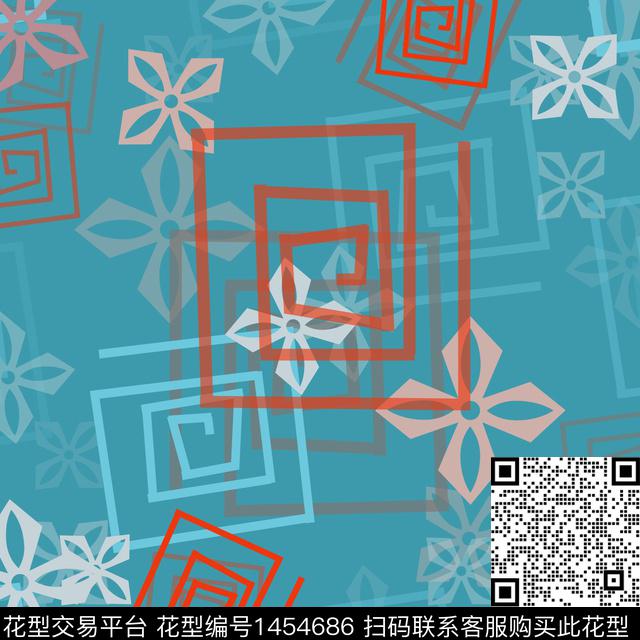 格子花卉大牌风传统印花华亿平台下载（图片编号: 1454686） - 瓦栏（Walan）