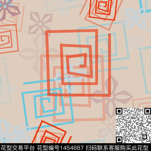 格子花卉大牌风传统印花华亿平台下载（图片编号: 1454687） - 瓦栏（Walan）