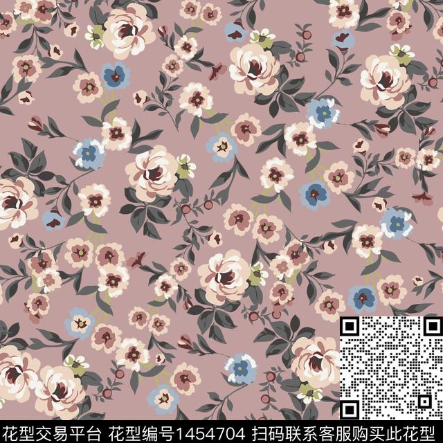 花卉满版散花传统华亿平台传统印花华亿平台下载（图片编号: 1454704） - 瓦栏（Walan）