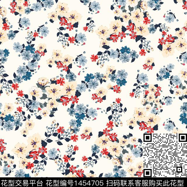 花卉满版散花传统华亿平台传统印花华亿平台下载（图片编号: 1454705） - 瓦栏（Walan）