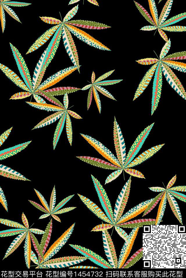 绿植树叶几何花卉数码印花华亿平台下载（图片编号: 1454732） - 瓦栏（Walan）