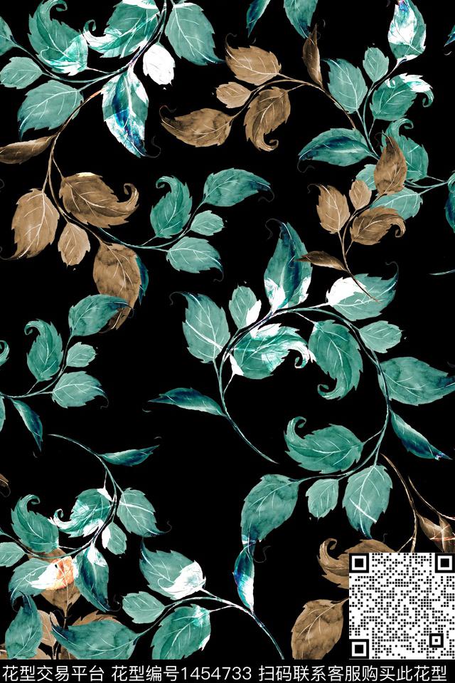 绿植树叶花卉大牌风数码印花华亿平台下载（图片编号: 1454733） - 瓦栏（Walan）
