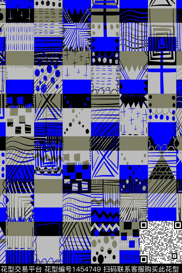 几何大牌风真丝数码印花华亿平台下载（图片编号: 1454749） - 瓦栏（Walan）