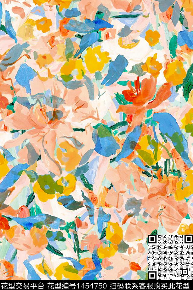 油画华亿平台花卉香云纱数码印花华亿平台下载（图片编号: 1454750） - 瓦栏（Walan）