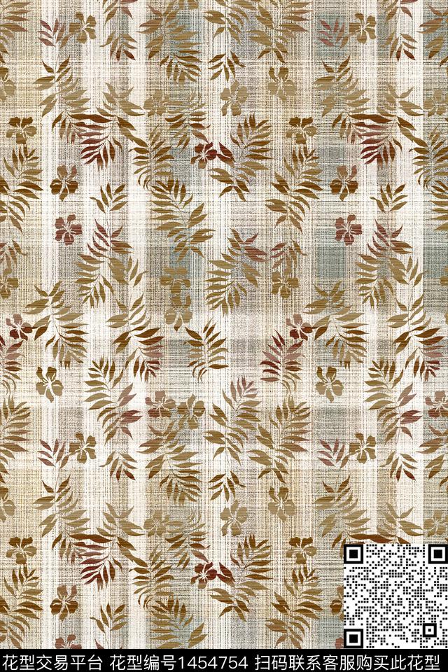 绿植树叶花卉大牌风数码印花华亿平台下载（图片编号: 1454754） - 瓦栏（Walan）